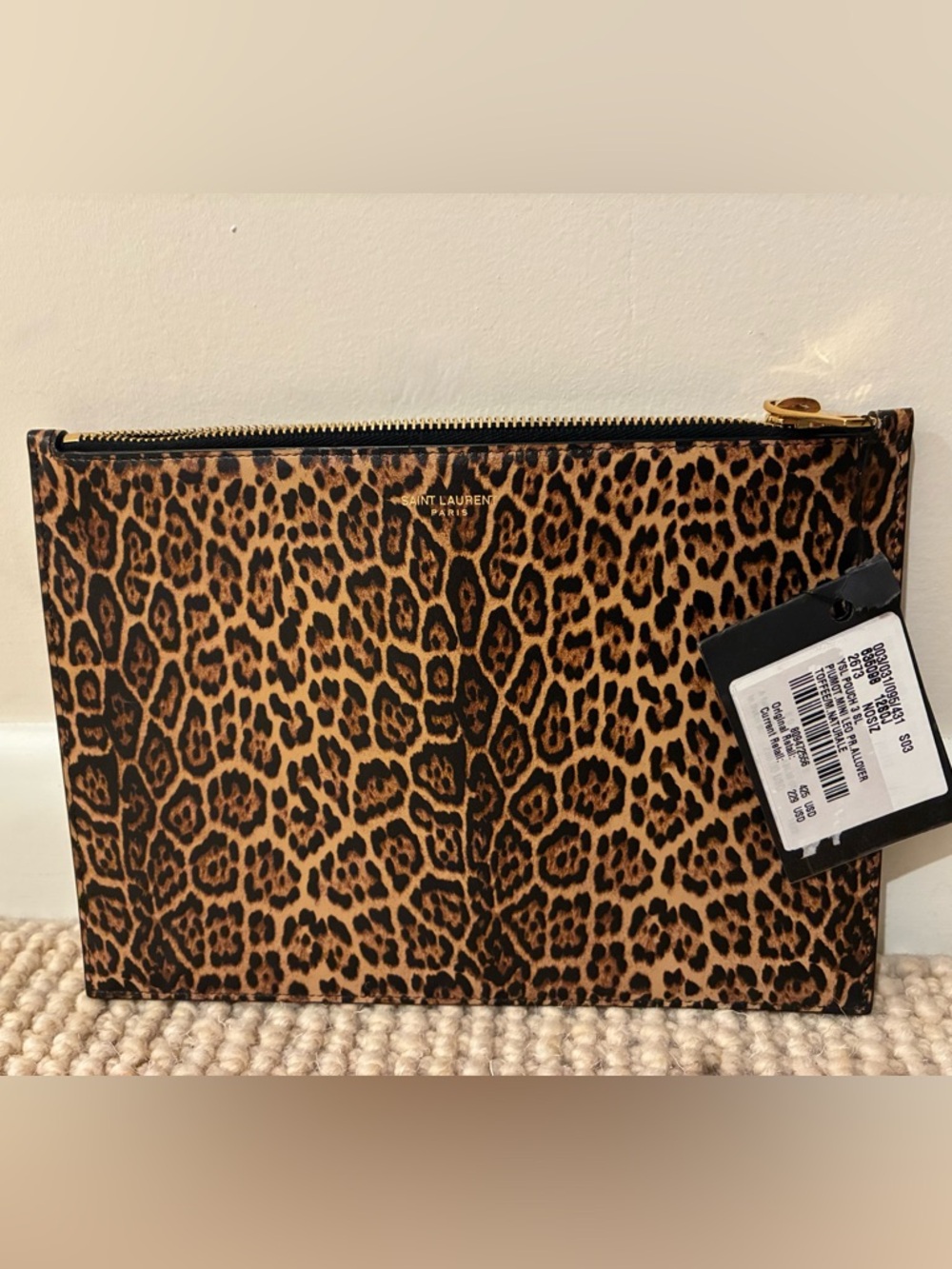 Saint Laurent Leopard Print Zip Pouch - Brown/Black/Gold (YSL)